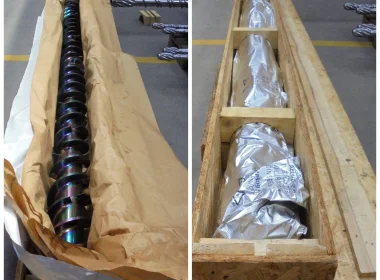Verpackung von Schneckenförderern in VCI-Korrosionsschutzpapier und Aluminiumfolie für den Export