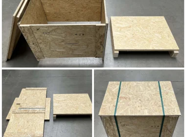 Nachhaltige wiederverwendbare OSB-Faltkiste für schnellen und sicheren Aufbau ganz ohne Nägel und Verletzungsgefahr